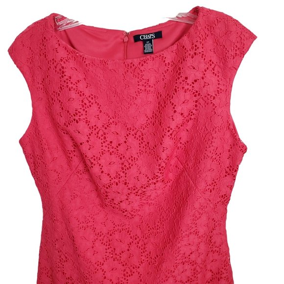 Chaps Size 10P 10 Petite Dress Cap Sleeve Floral Lace Overlay Zip Shift Pink - Picture 4 of 9